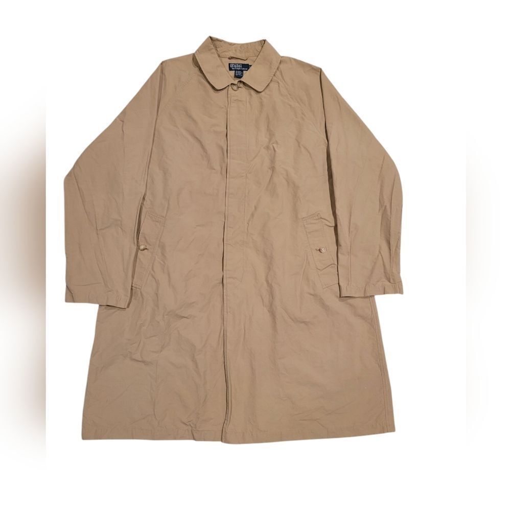 Vtg 90's Polo Ralph Lauren Mens Trench Coat Golf Jacket Size L Khaki Mid Lengh G